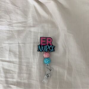 ER Nurse Badge Reel with Pink and Teal Beads
